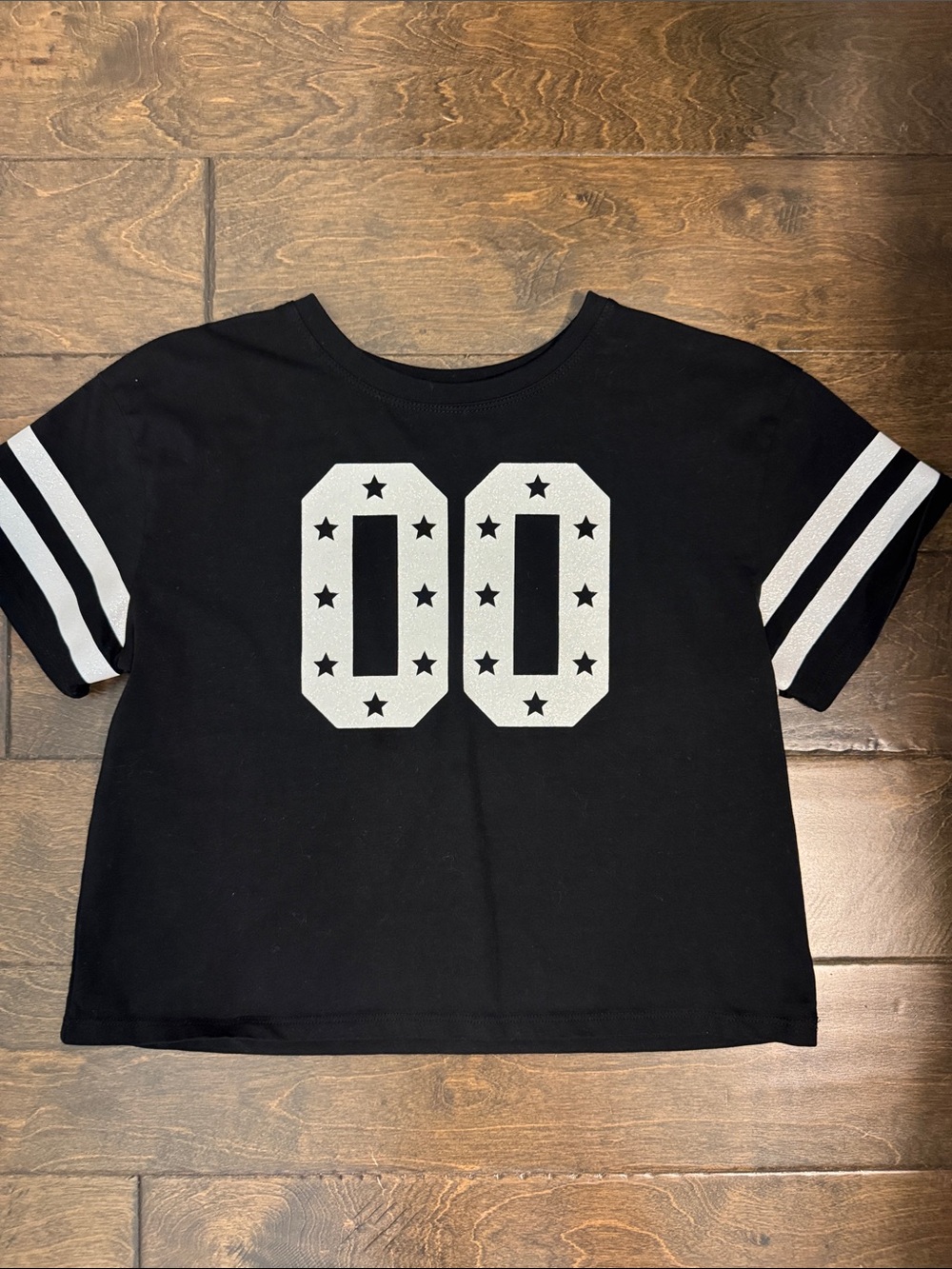 Black Kids Short Sleeve Graphic Tee with White '00' and Sleeve Stripes